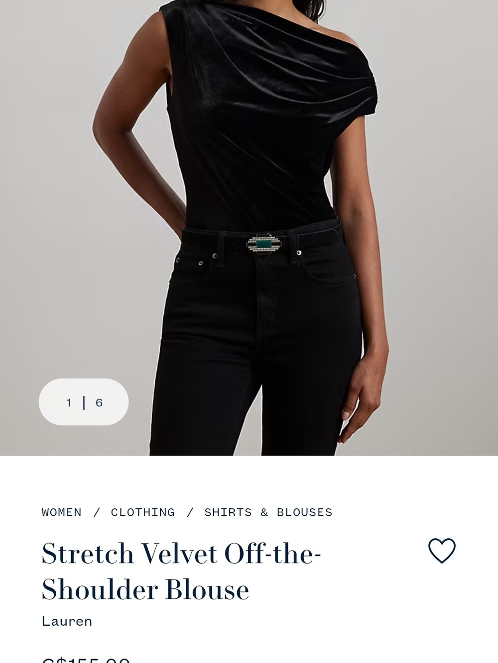 Ralf Lauren Stretch Velvet Off-the-Shoulder Blouse in Black